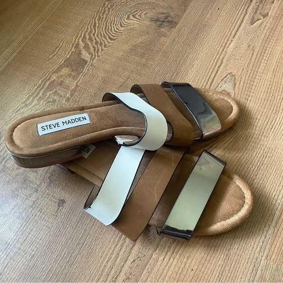 Steve Madden Tuzzo sandal woman size 8 summer slip on triple color block straps - Picture 12 of 12